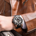 Megir Men's Watch Timing Luminous Leather Large Dial Watch Sports Quartz Watch 2136G