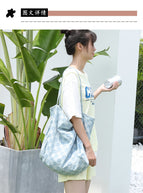 New Korean version art canvas bag ins casual wash denim handbag net red fashion lattice single shoulder female bag SR1119