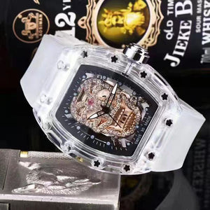 Men's watch Transparent Cutout Ghost Head Quartz Watch Barrel-Shaped Fashion Silicone Men's casual Watch
