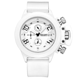 MEGIR 2002 Men's Casual Quartz Watch 3D Engraved Dial Black Silicone watches men Waterproof Sport Watch for Man