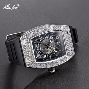 MISSFOX watches Richard personality full diamond barrel silicone with waterproof quartz men's watches