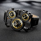 Oulm watch for men new multi time zone leather men's watch luminous trend casual quartz watch HP1167