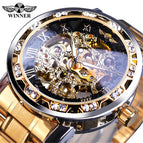 New Winner Watch Men's Fashion Casual Classic Popular Hollow Rhinestone Manual Mechanical Watch SLZg75