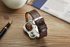 Oulm watch for men Double Time Zone Men's leather Watch Large Dial Compass Quartz watch HP9415