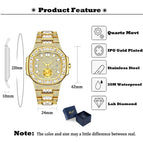 MISSFOX fashion punk hip hop full diamond men's watch gold waterproof calendar quartz watch tide V299