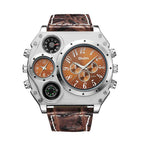 Oulm 1349 Quartz Watch Double Time Zone Men's Watches Cross Border Hot SaleBelt Personality Large Dial Male Casual Watch