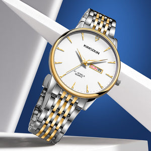 KIMSDUN new watch men's fashion watch double calendar stainless steel belt luminous waterproof high-end quartz watch K-1802B