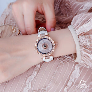 GUOU 6607 women's watch Genuine watches Women's leather strap watches come and go Petal quartz watches gifts