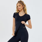 2021 new fitness yoga T-shirt women summer tight sexy mesh sports short sleeves running training top sports clothing 8339