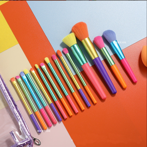 Watercolor Makeup Brush Set 15 multi-color beauty tools feature different makeup brush set