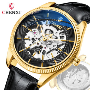 CHENXI new automatic mechanical watch men's waterproof simple business mechanical watch breathable leather strap watch CX-8803 leather