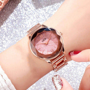 GEDI 81006 Fashion Casual Watch Korean Starry Sky Women Elegant Luxury Stainless Steel Waterproof Ladies Dress Analog Quartz Wristwatch