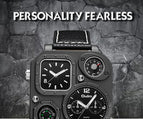 Oulm Men's Quartz Watch Fashion Watch Compass Large Dial Dual Time Zone Belt Square Watch HP1169