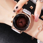 GUOU 8107 Stylish Ladies Large Dial Diamond Watch Black Purple Leather Strap Wrist Watch Women's Watches