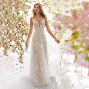 Women’s Lace Evening Gowns Sexy Elegant Empire Waist V-neck A-Line Maxi Dresses For Wedding Cocktail Party Prom Banquet