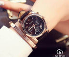 Fashion GUOU Brand Real 3 Eyes Work Rose Gold Luxury Genuine Leather Strap Waterproof Quartz Women Casual Girl Gift Wristwatches
