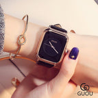 GUOU 8162 Top Brand Simple Fashion Watch Rectangle Dial Genuine Leather Quartz Watch Women Watches