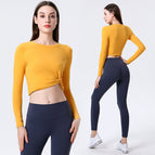 2022 new yoga suits long sleeve gym running sports sweat-absorbent quick-drying navel slim T-shirt trousers set 8074-6031