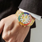 PINTIME men's watch Crystals Three-Eye Watch Square Rhinestone Diamond Men's and Women's casual quartz Watch PT2742