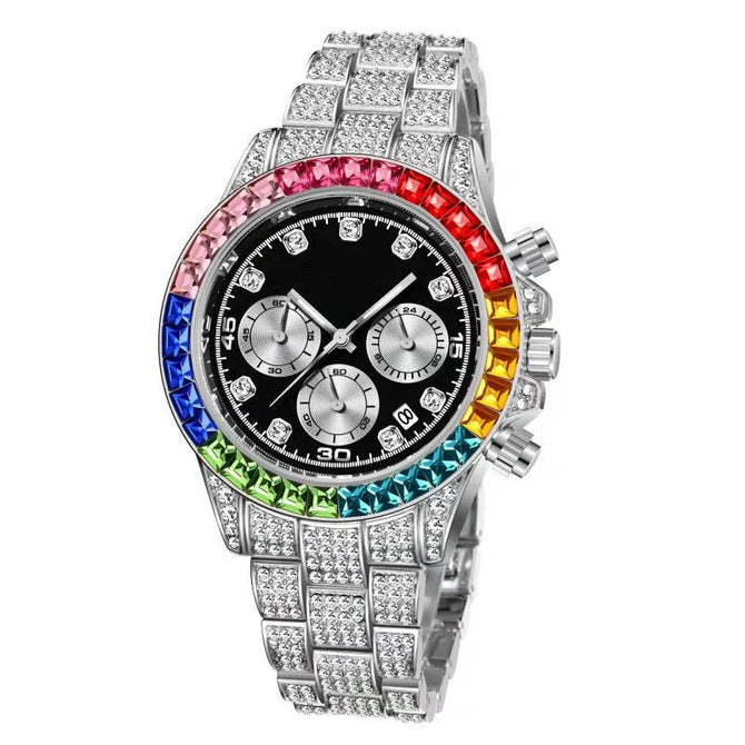 Pintime Crystals Watch Full Diamond Rhinestone men and women Calendar Three-Eye Multi-Function Watch Diamond PT2742