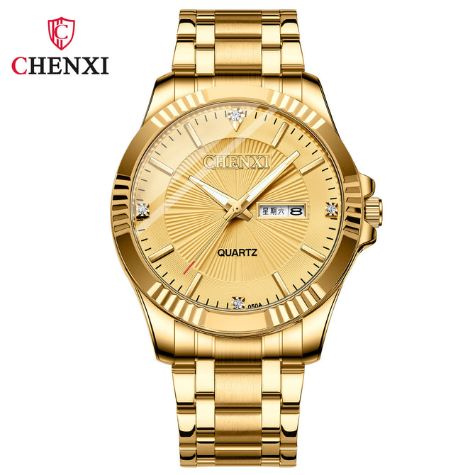 CHENXI Dual Calendar Watch Men's Stainless Steel Business Waterproof Couple's women quartz Watch CX-050A IPG