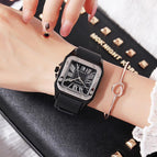 【Large stock】Original GUOU 8154 Small Dial Casual watches Ladies Watch Square Clocks Roman Scale Waterproof Silicone Calendar Movement Women Wristwatch Luxury Brand