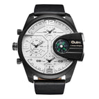 Oulm Ouli Men's Watch Large Dial Multi Time Zone Casual Leather Watch Compass 3790
