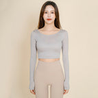 2021 new yoga clothes women's long sleeve Korean short Sports running fitness top T-shirt QD43