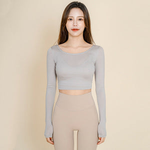 2021 new yoga clothes women's long sleeve Korean short Sports running fitness top T-shirt QD43
