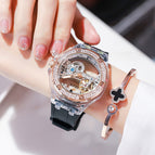GUOU temperament fashion simple ladies watch waterproof female watch rhinestone silicone trendy mechanical women watch 8221