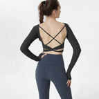 2023 Autumn Yoga Clothes Long Sleeve Sexy Beauty Strap Chest Pad Bottoming Shirt Women's Sports Bra running fitness Top CX20-258
