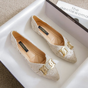 2022 summer new metal string buckle rhinestone pressed satin shallow mouth single shoes flat office lady women scoop shoes female 222-20