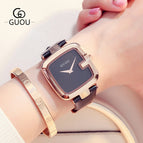 [Large Stock] GUOU 8190 Square Fashion Luxury Ladies Bracelet Waterproof Watch Leather Strap women's Watches