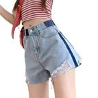 JEANS design sense jeans women's 2022 new contrast color a-line loose high-waisted slim shorts 383