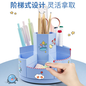 360 degree rotary 7-grid pen holder student creative football rotary pen holder desktop storage plastic storage box
