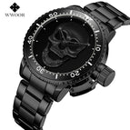 WWOOR Steel Belt Skull Watch Quartz round Dial Fashion Trending Waterproof Men's Watch 8835-2