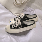 Women Canvas Open smile half-drag casual shoes female no heel 2021 new Korean student lazy shoes
