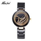 Missfox fashion high-end ceramic watch diamond swan ultra-thin girls Korean casual waterproof women's watch T003