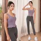 lulu yoga suit fitness women&#39;s summer vest tight sports top with chest cushion slim pants running dancing training sports suit 932-178