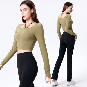 2022 new yoga suits long-sleeved spring and autumn gym running sportswear women's sweat-absorbent quick-drying clothes sports :8056-6057 set