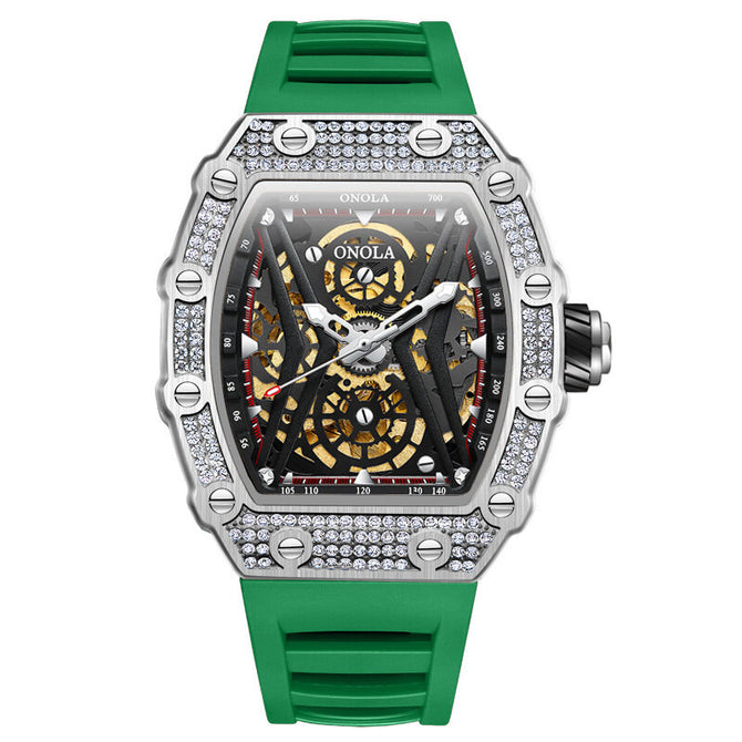 ONOLA diamond-studded live fashion sports automatic mechanical watch men's silicone strap waterproof ON3828D