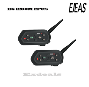 2Pcs EJEAS E6 Multifunction Motorcycle Intercom VOX BT Headset Helmet Interphone Bluetooth Ear Communication for 6 Riders 1200M