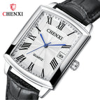 CHENXI Casual Couple Watch Morning Calendar Quartz Watch 079a Square Men and women Watch CX-079A Leather