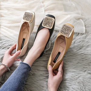 Flat fashion single shoes women's 2022 spring new Korean Square Head shallow mouth scoop shoes large flat bottom women's shoes 555-3