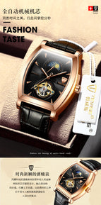 TEVISE men's watch Wine barrel square tourbillon fashion mechanical men's watch 8383d