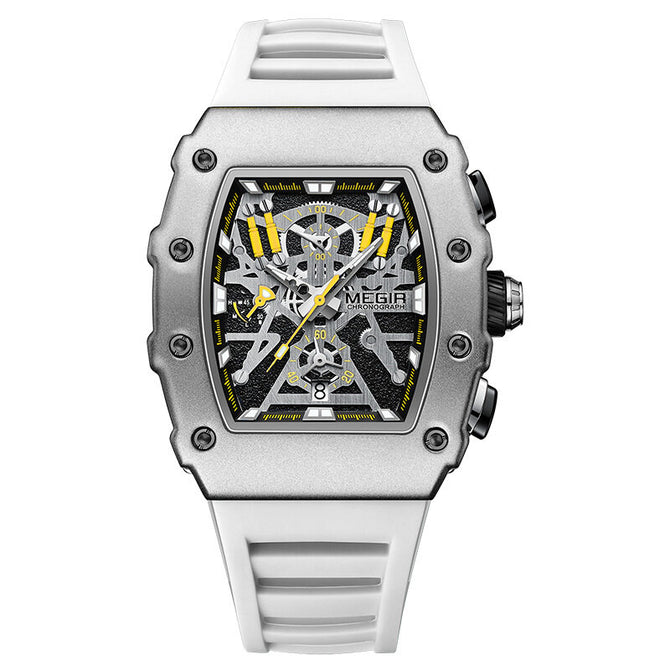 Megir Watch Men's Bucket Watch Square Domineering Timing Silicone Men's Casual quartz Watch 2218