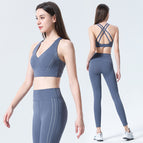 2021 new high waist Yoga Pants sports bra two-piece Yoga suit sports running fitness suit 9103-6149