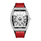 PINTIME Watch Men's casual Frankenstein Wine Barrel Watch Large Dial Watch leather Diamond Retro Watch