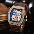 New Richard men and women watch Hollow-out Diamond-Embedded Barrel-Shaped Waterproof Quartz Pointer casual men Watch 9928