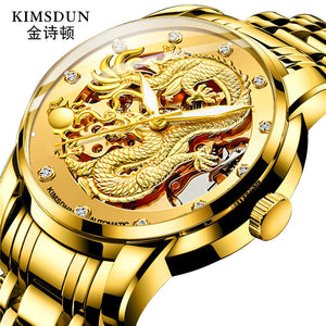 KIMSDUN men's watch Business Watch Luminous Waterproof Hollow Fully Automatic Mechanical Watch Golden Dragon men's Watch K-1977A